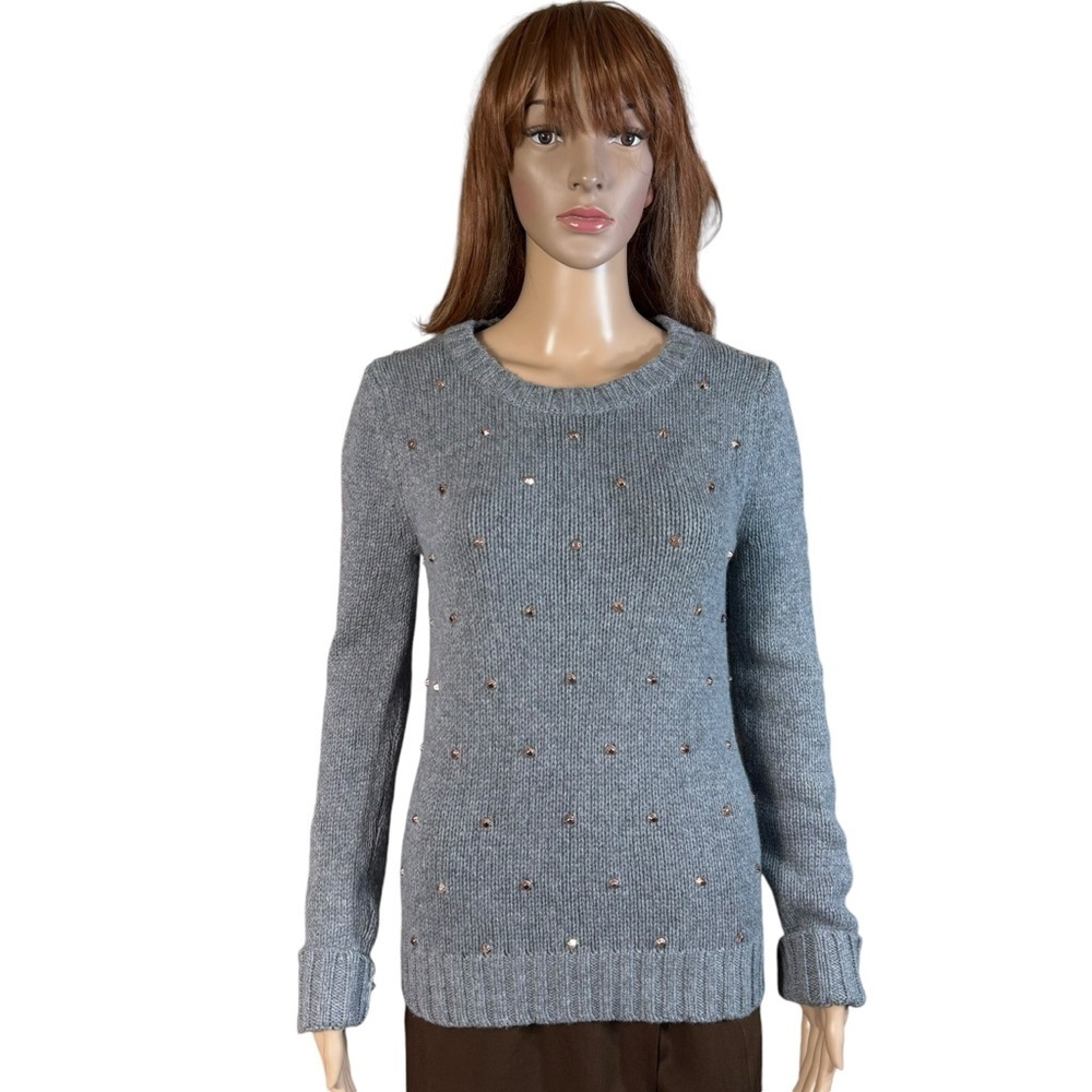 Fossil Wool Cashmere Blend Grey Beaded Sweater Size S